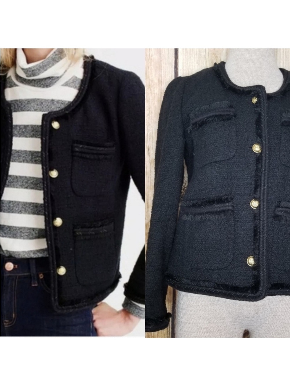J.Crew black boucle round neck designer inspired blazer size 0